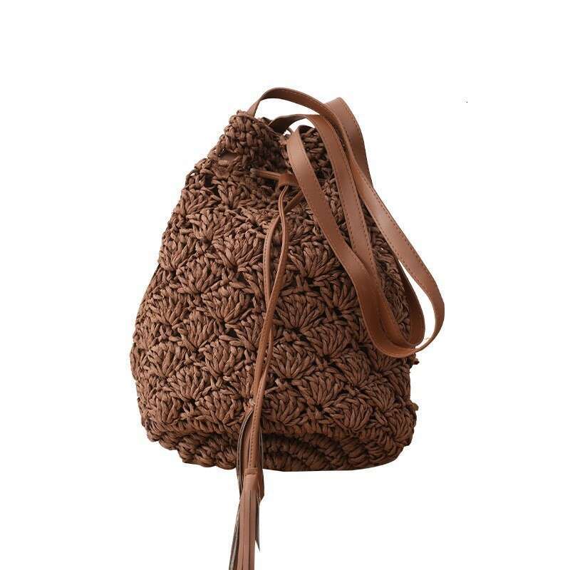 Handmade Beach Bag New Fashion Straw Hand Woven Western Style Shoulder Bag Straight Hair Kq2