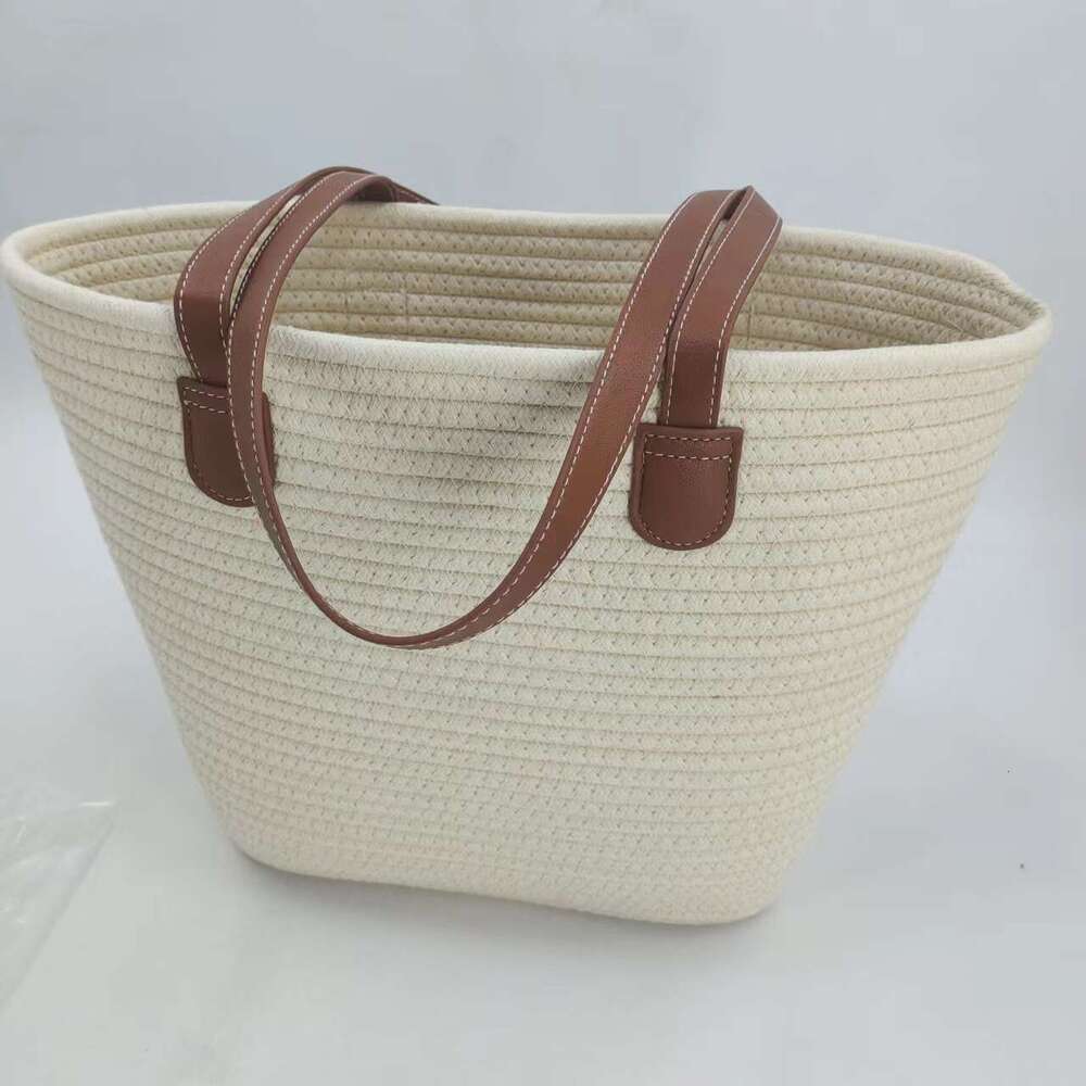 Handmade Beach Bag Cotton Rope Straw For Women, Large Capacity 2023 New Woven Shoulder Bag, High-End Sensory Communication Tote Bag Kq2