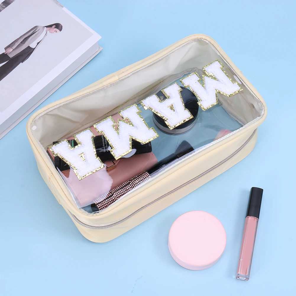 Womens toilet bag large travel makeup bag womens makeup bag transparent letters mothers makeup box storage bag handbagXJ250415