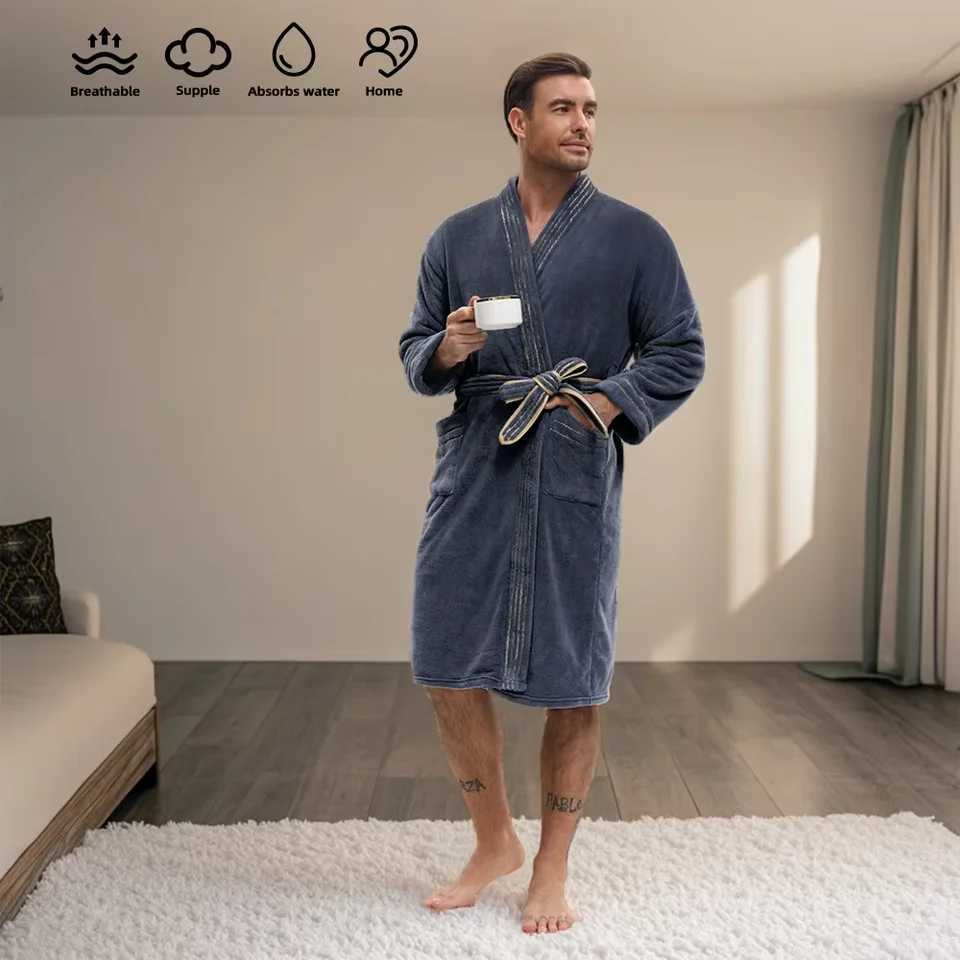 Mens bath skirt luxurious coral velvet bathrobe-super long thick and absorbent soft and lint-free soft texture for winter C251115