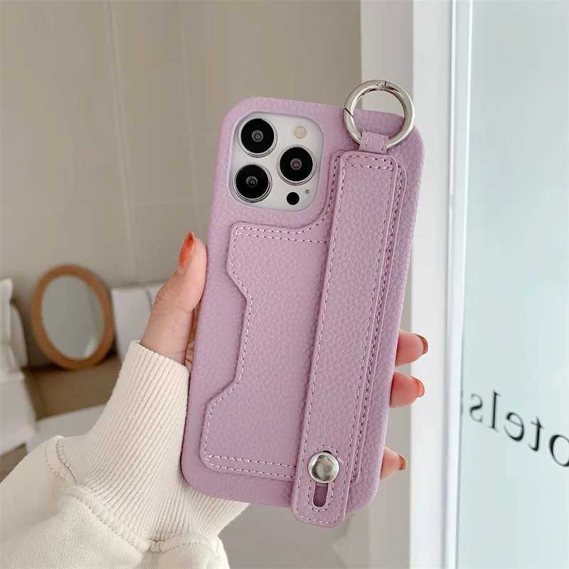 Cute Card Slot Bag Wristband Phone Holder Case For iPhone 14 13 12 11 Pro Max X XR XS Max 7 8 Plus Soft Leather Cover Stand Ring J251202
