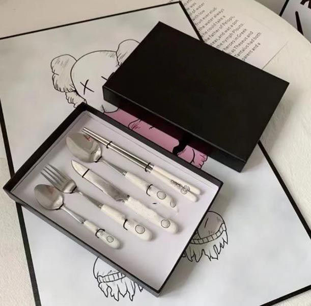 Designer Flatware Sets ceramic stainless steel knife, fork, spoon, chopsticks 5-piece set household metal chopsticks steak knife fork Western tableware gift box