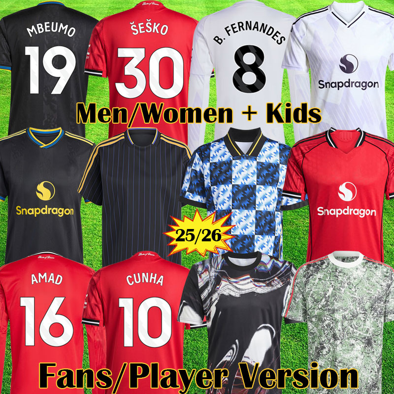 3XL 4XL 25 26 CUNHA SESKO soccer jerseys Pre Match MBEUMO Fans Player version FERNANDES Man football shirt Stone Roses Lifestyler MUTDES Pack Shirts kit 2025 kids set
