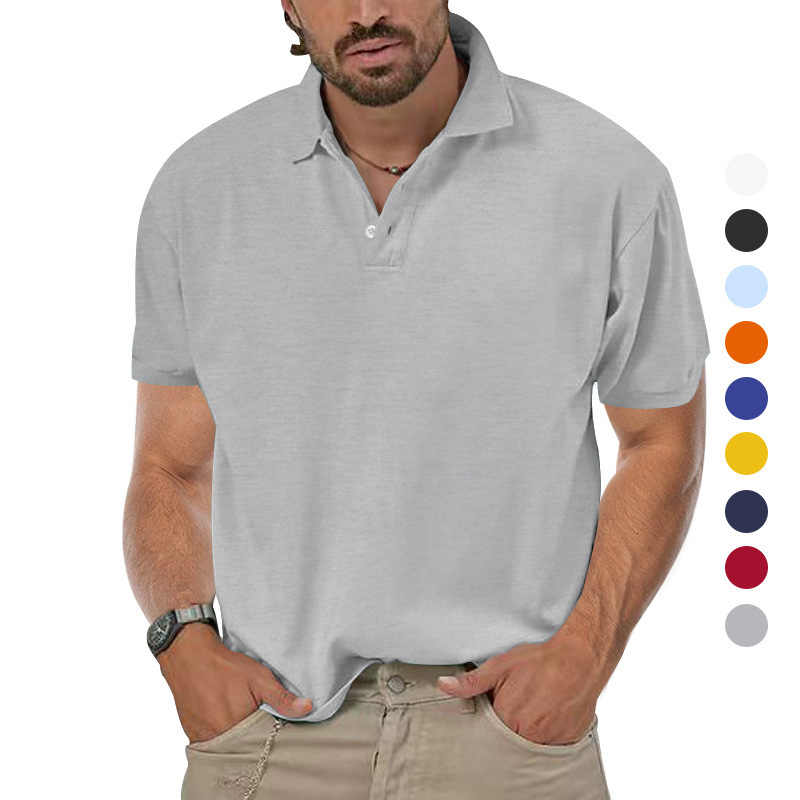 2025 new pearl ground polo shirt casual collar solid color short sleeved men's clothing