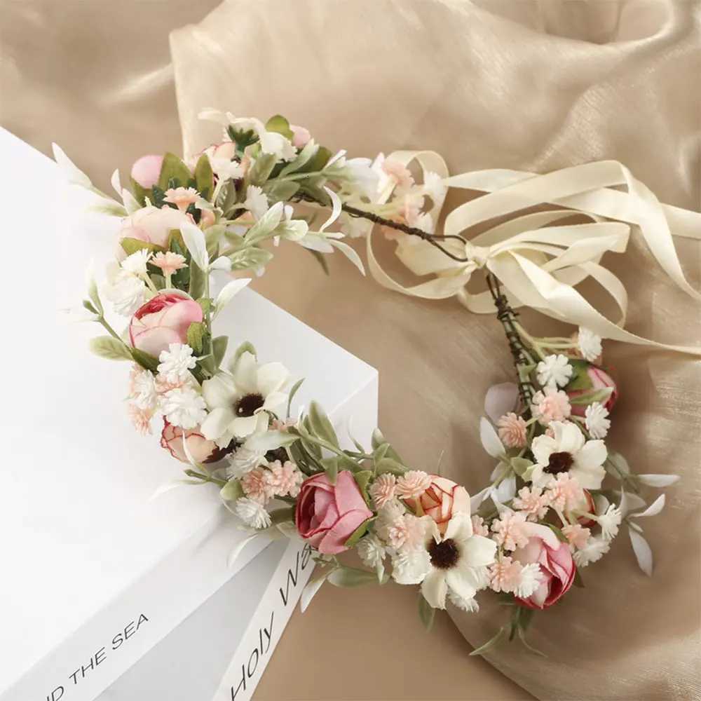 1/2Pcs Spring Bohemian Bridal Crown Hair Headdress Flower Wreath Bride Garland Head Hoop Headbands Hair Girls Wedding DecorationM251115
