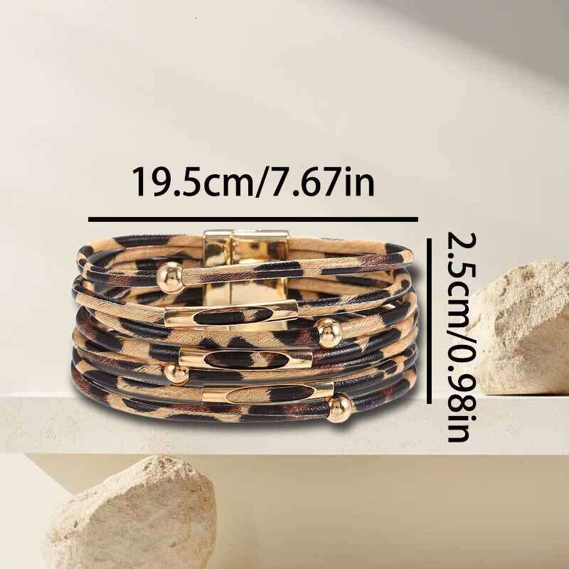 2025 Leopard print magnetic buckle with bead string alloy bracelet, fashionable and versatile bracelet accessory