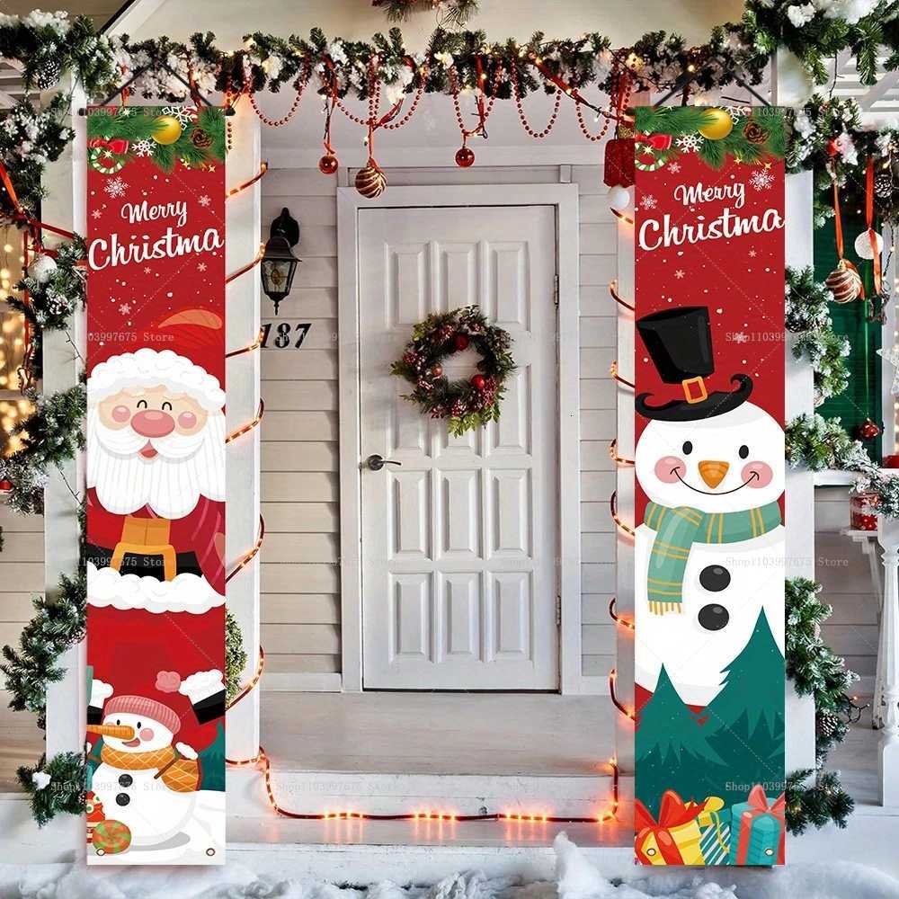 2D Merry Christmas Tree and Wreath Decor Indoor Outdoor Banners Porch Hanging Signs Wall Front Door Outside Yard Party SuppliesM251115