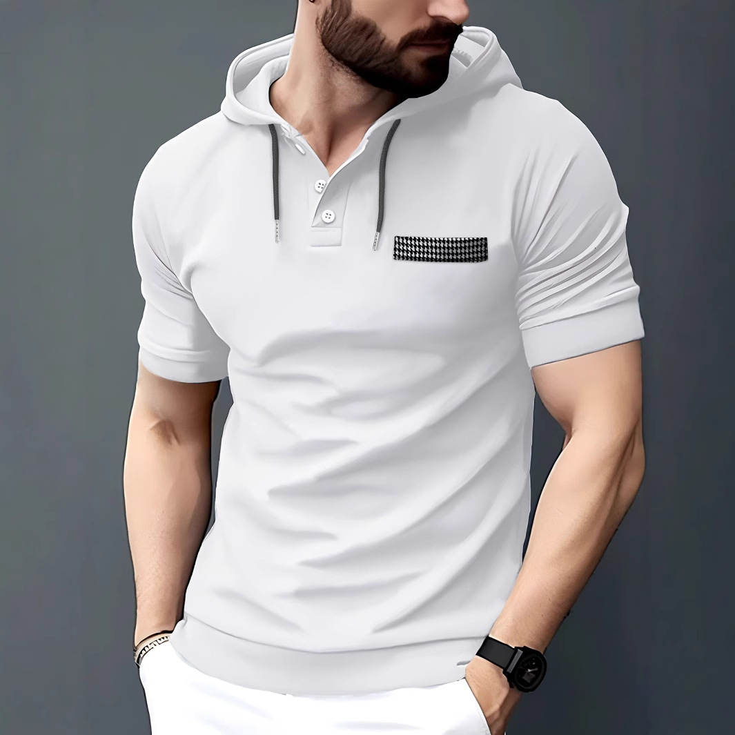 Ins summer fashion polo shirt hooded mens casual sports polo shirt
