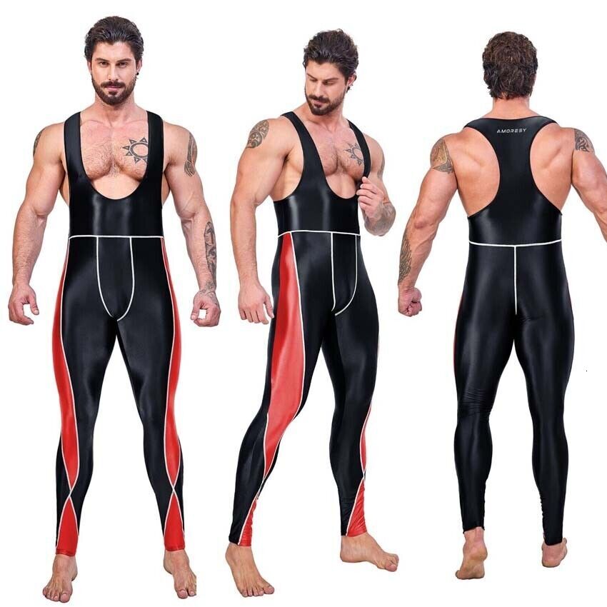 Men's Tracksuits AMORESY Jumpsuits Shiny Cycg Sports Tights Overalls Suits