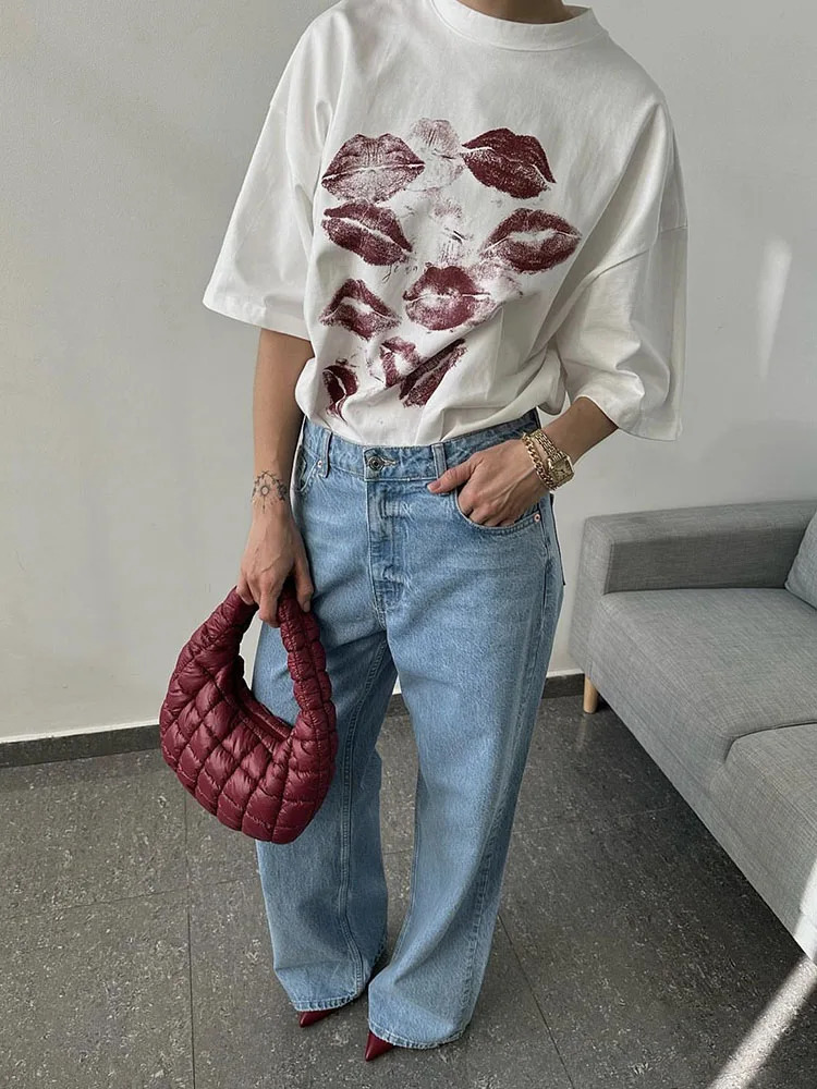 Blessyuki Harajuku Heart Printed Women T Shirts 100% Cotton Plus-size Casual Streetwear Tees Female Oversized Summer T 250415