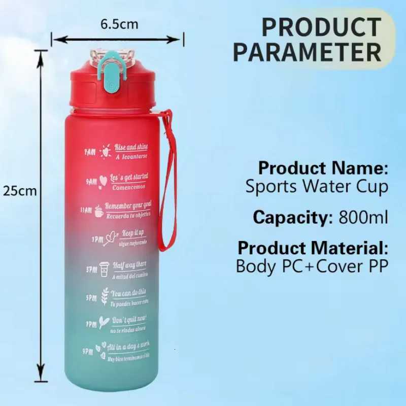 800ML Large Capacity Sports Water Bottle Leak Proof Plastic Drinking Cup With Scale Suitable For Travel Fitness LeakproofW251114