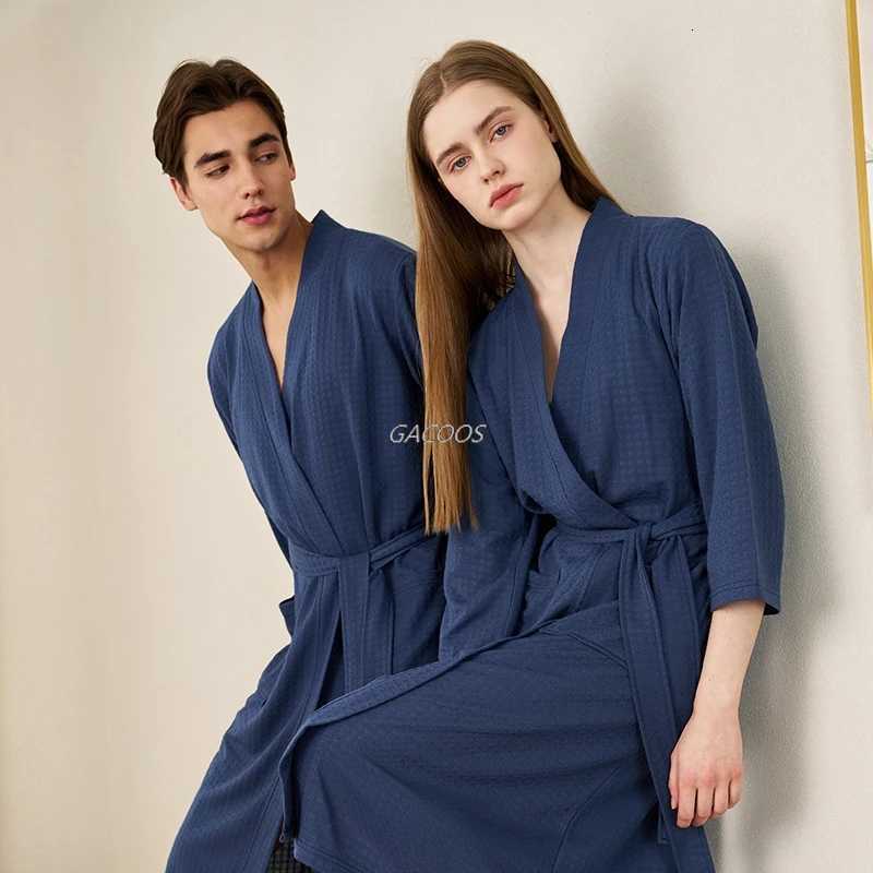 NEW Waffle Bathrobe for Men Woman Long Absorbent Terry Bath Robe Kimono Men Towel Bathrobe Solid Sleepwear Women Dressing Gown C251115