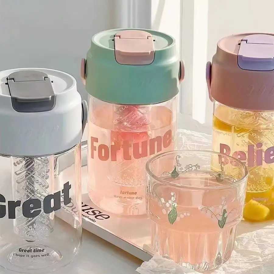 Water Cup With High Appearance 800ml Portable Coffee Straw Cup With Tea Compartment Cute CupW251114