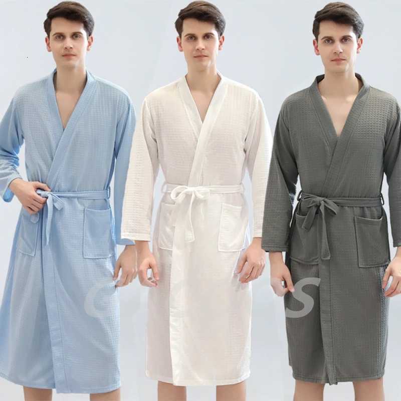 Men Women Terry Bathrobe Suck Water Towel Sleepwear Spa Hotel Waffle Bath Robe Kimono Plus Size Dressing Gown Couple Clothes C251115