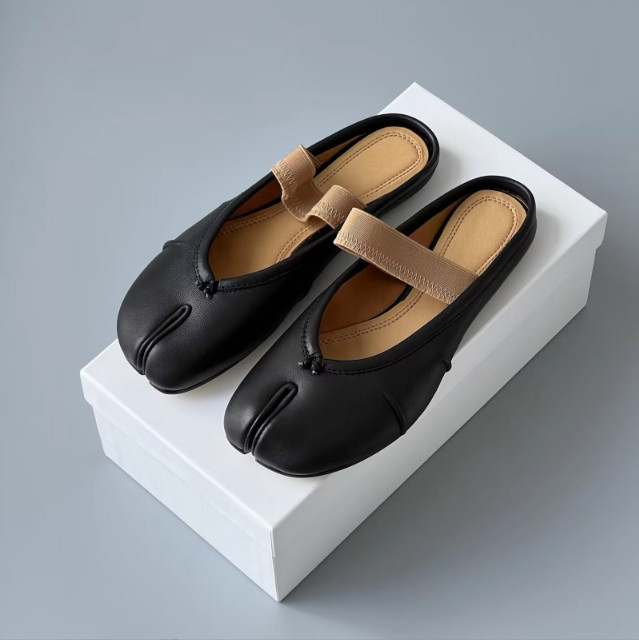 Black Tabi Shoes Foldable Flats for Women Mules Wide Split Toe Ballerina Elastic Band Moccasins Slippers Barefoot Walking Luxury woman Ballet flat