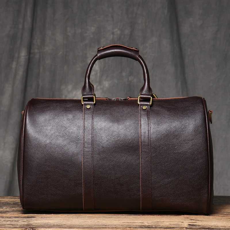 Vintage Mens Travel Bag Classic Business Messenger Bag Head Layer Cowhide Weekender Gym Bag Leather Handbag for Husband GiftW251115