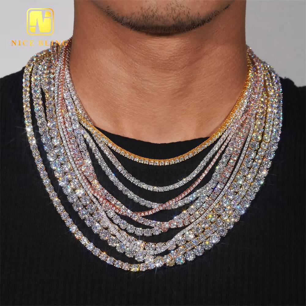 Hot Sale Fashion Tennis BraceletNecklace VVS Moissanite 2MM-65MM Tennis Link 925 Silver Pass Diamond Tester Tennis Necklace