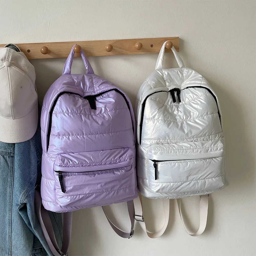 2024 Winter Ultra Light Space Down Womens Backpack Quilted Plaid Female School Backpacks Bags for Women Girls Kawaii BackpackW251114