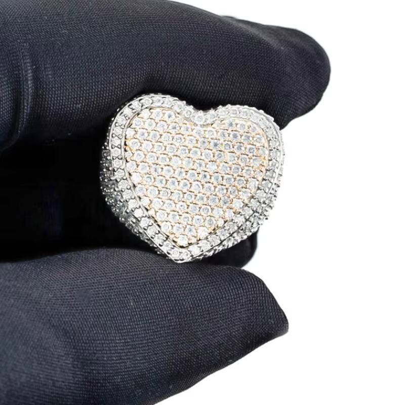 GRA New Design Mens Heart Shaped Moissanite Ring 925 Sterling Silver Iced Bling VVS Two Tone Passes Diamond Tester Hip Hop
