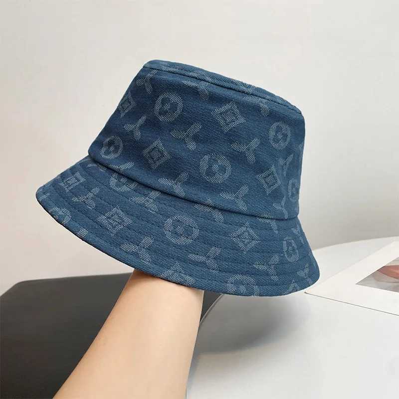 Fishermans Hat Fashionable Temperament Fragrant Feng Shui Bucket Hat Eye-Catching Face Small Washed Pattern Denim HatT251115
