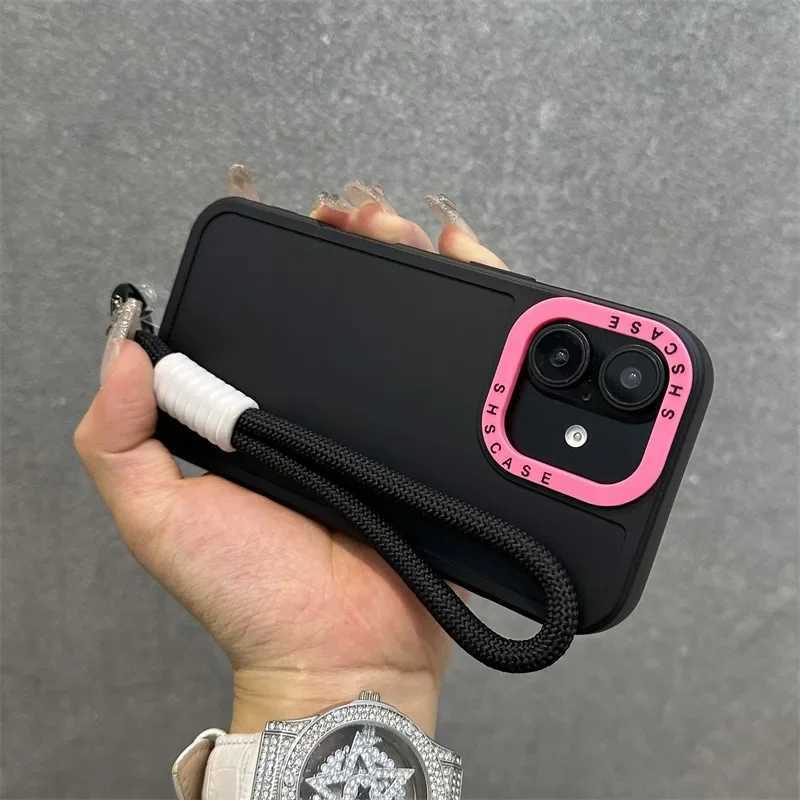 Candy Color Contrast Wrist Strap Case for iPhone 16 15 14 13 17 Pro Max 16 Plus 12 11 17 Air With Lanyard Soft Silicone Cover J251202