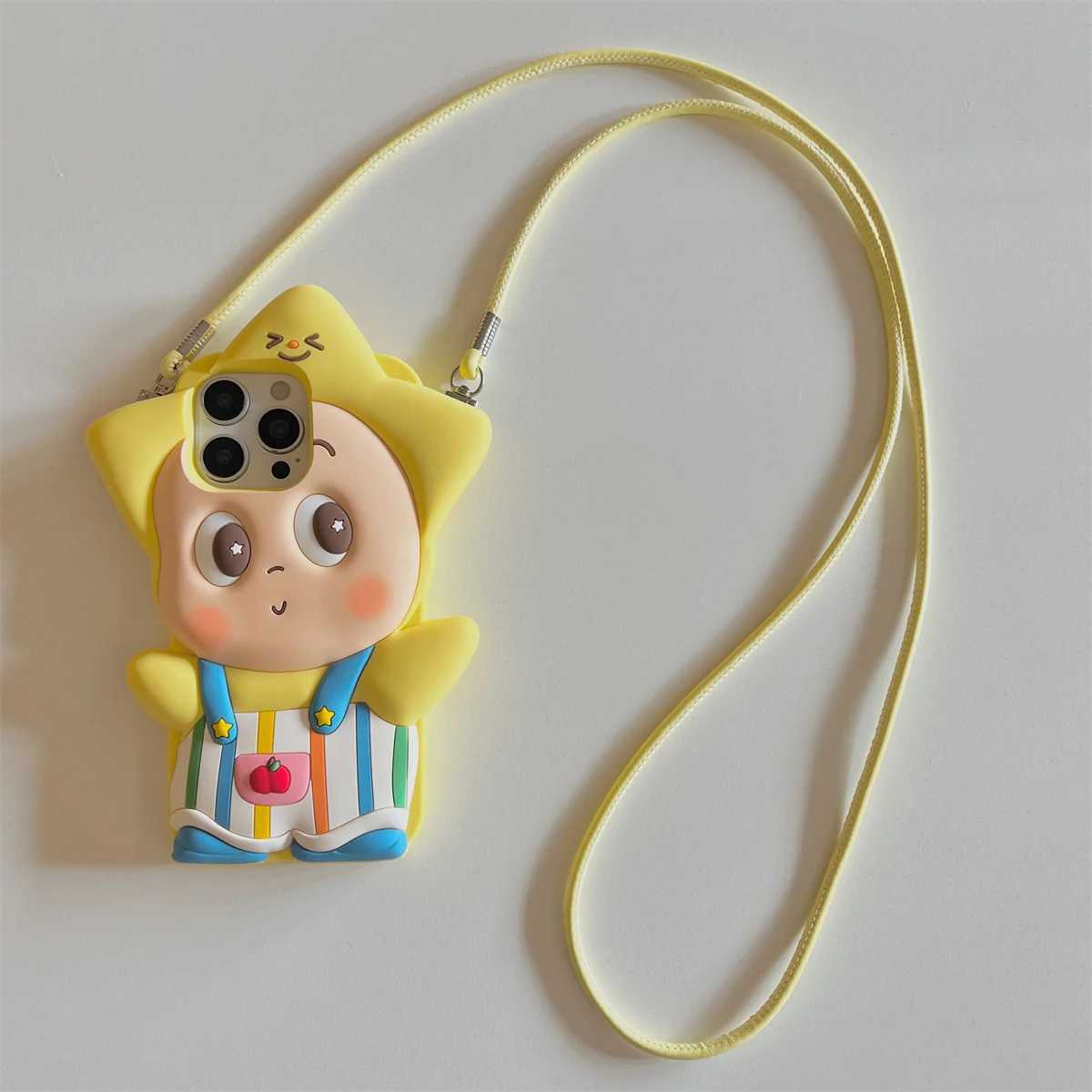 Kawaii Cartoon Star Baby Phone Case For iPhone 17 Pro 13 12 14 15 16 Pro Max Cover with Lanyard Soft Silicone Cute Cases J251202