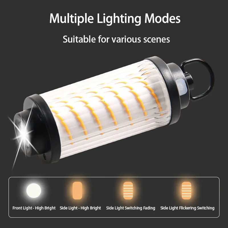 Outdoor Retro LED Camping Lamp 2600mAh Rechargeable Flashlight 4 Lighting Portable Home Adventure Tent Emergency Light With Hook M251115
