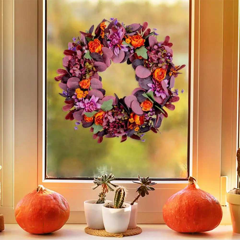 Realistic Autumn Decor Vibrant Fall Wreath with Bow-knot Design for Thanksgiving Front Door Decoration Easy to Hang Autumn for AM251115