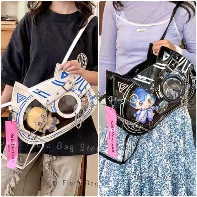 Y2k Kawaii Cat Ita Cute PU Shoulder Girls Transparent Pocket Haruku Crossbody Bag Women's Fashion DIY Display Backpack