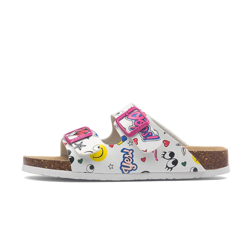 Summer Women Men Cork Mules Slippers Cartoon Print Beach Slippers Classic Cork Footbed Women Sandals With Adjustable Buckle 250411