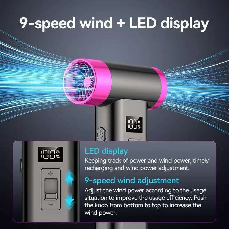 Portable Wireless Hair Multifunctional Air Duster Travel USB Rechargeable 110000RPM High Speed Blow Dryer Only Cold Wind