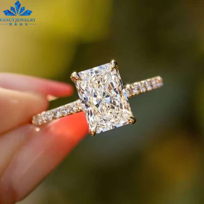 Luxury 3ct D VVS1 Radiant Cut Lab Grown Diamond Ring 14K/18K Solid Gold Engagement Wedding Jewelry for Women