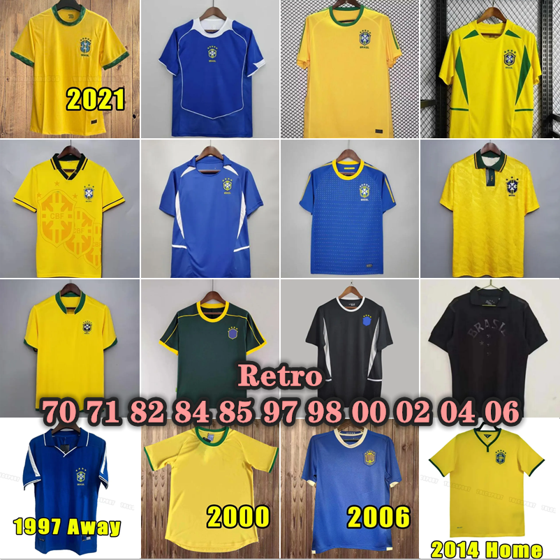 retro Brasils soccer jerseys Ronaldo Ronaldinho KAKA R. CARLOS camisa de futebol BraziLs retro 1920 70 71 82 84 85 97 98 00 02 04 06 18 19 21 2014 mens football shirt RIVALDO