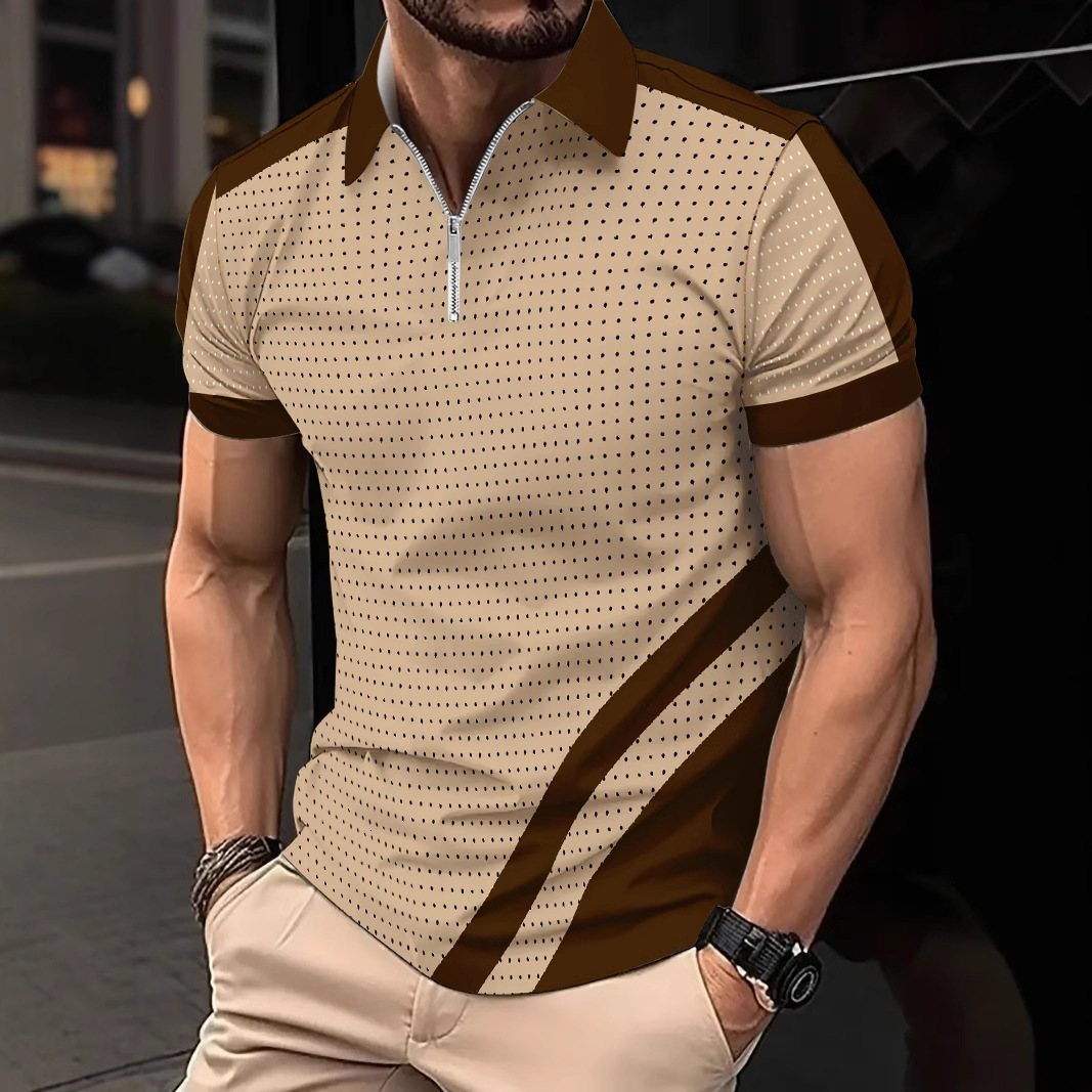 Summer fashion 3D printed breathable quick drying color blocked mens polo shirt sports polo shirt