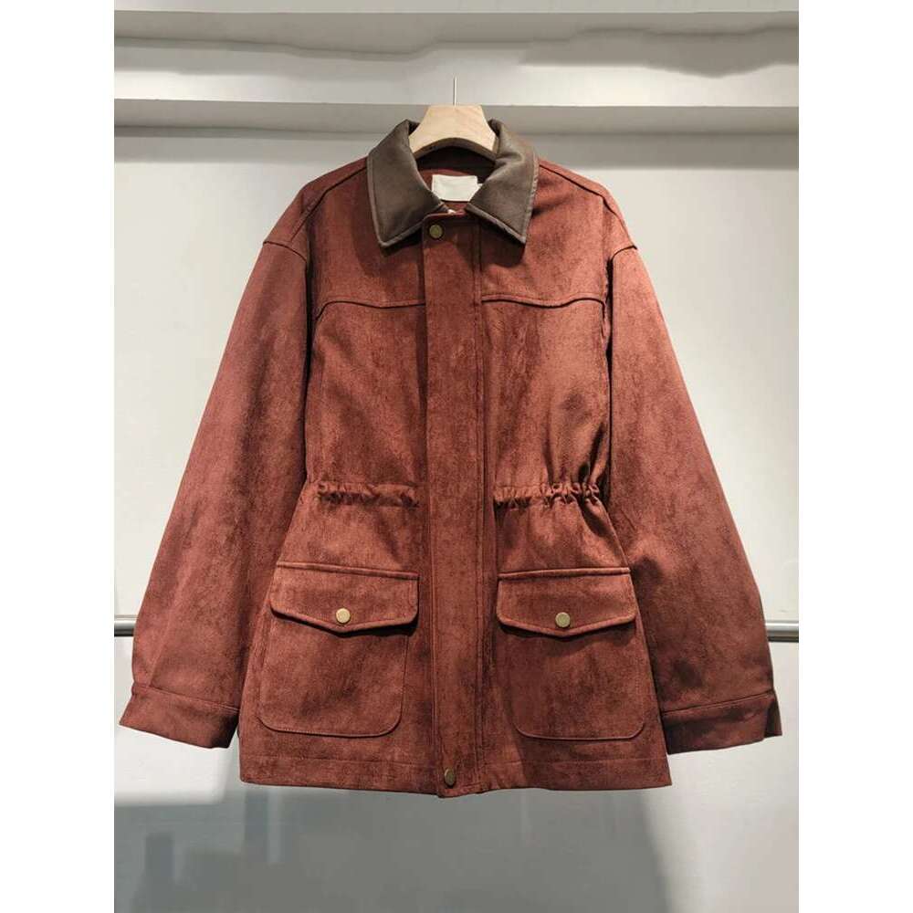 Designer Clothes DEAT Trendy Women's Elastic Waist Design Loose Coat 2024 Autumn Vintage Fashion Lapel Long Sleeve Zipper Jacket Female 33A1908