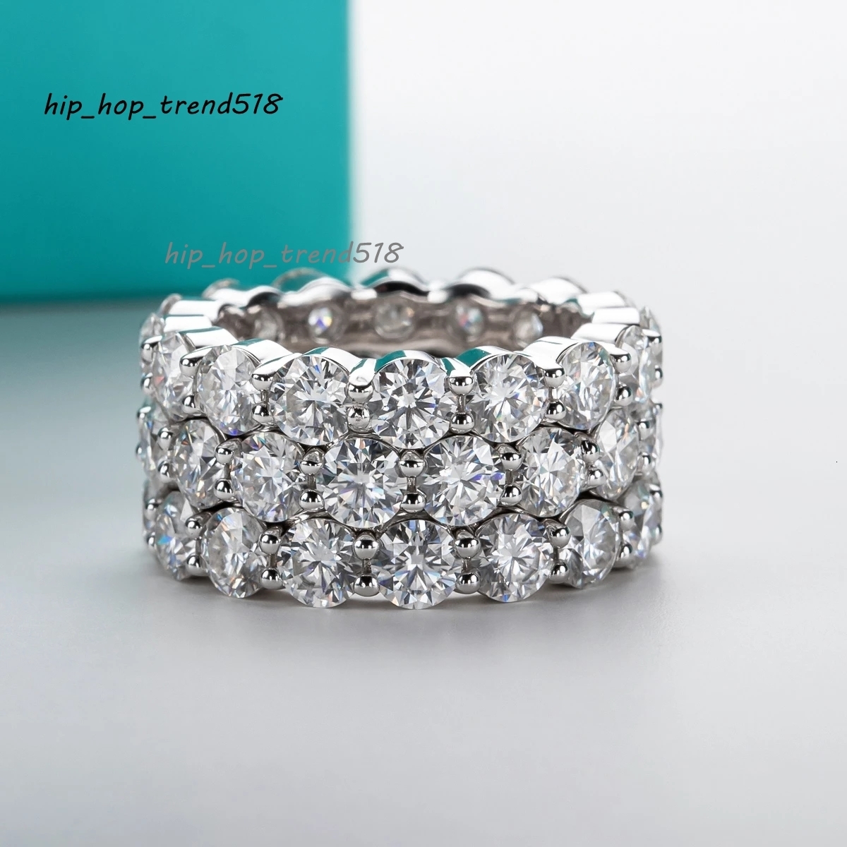 Full Diamond Iced Out Eternity Rings 0.5ct Vvs 18k AU750 Excellent Moissanite Engagement Design Band for Couple Wedding