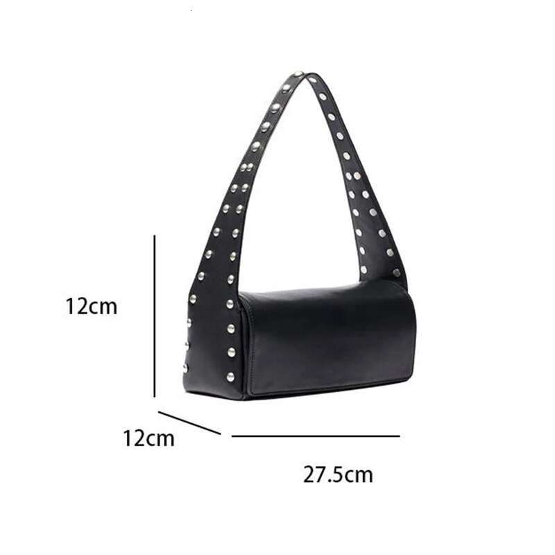 Horizontal Square Design Rivet 2025 New Korean Shoulder Messenger Soft Leather Underarm Bag Black Motorcycle Bags