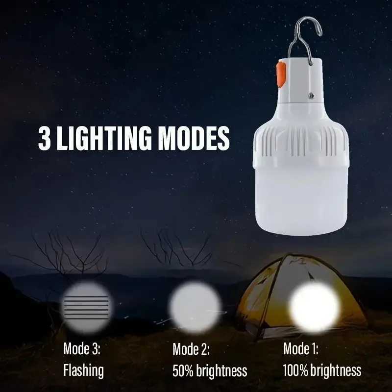 1-5pcs Rechargeable LED Indoor Outdoor Emergency Hook Portable Lights Flashing Lights Barbecue Tent Lantern Camping Lights Bulb M251115