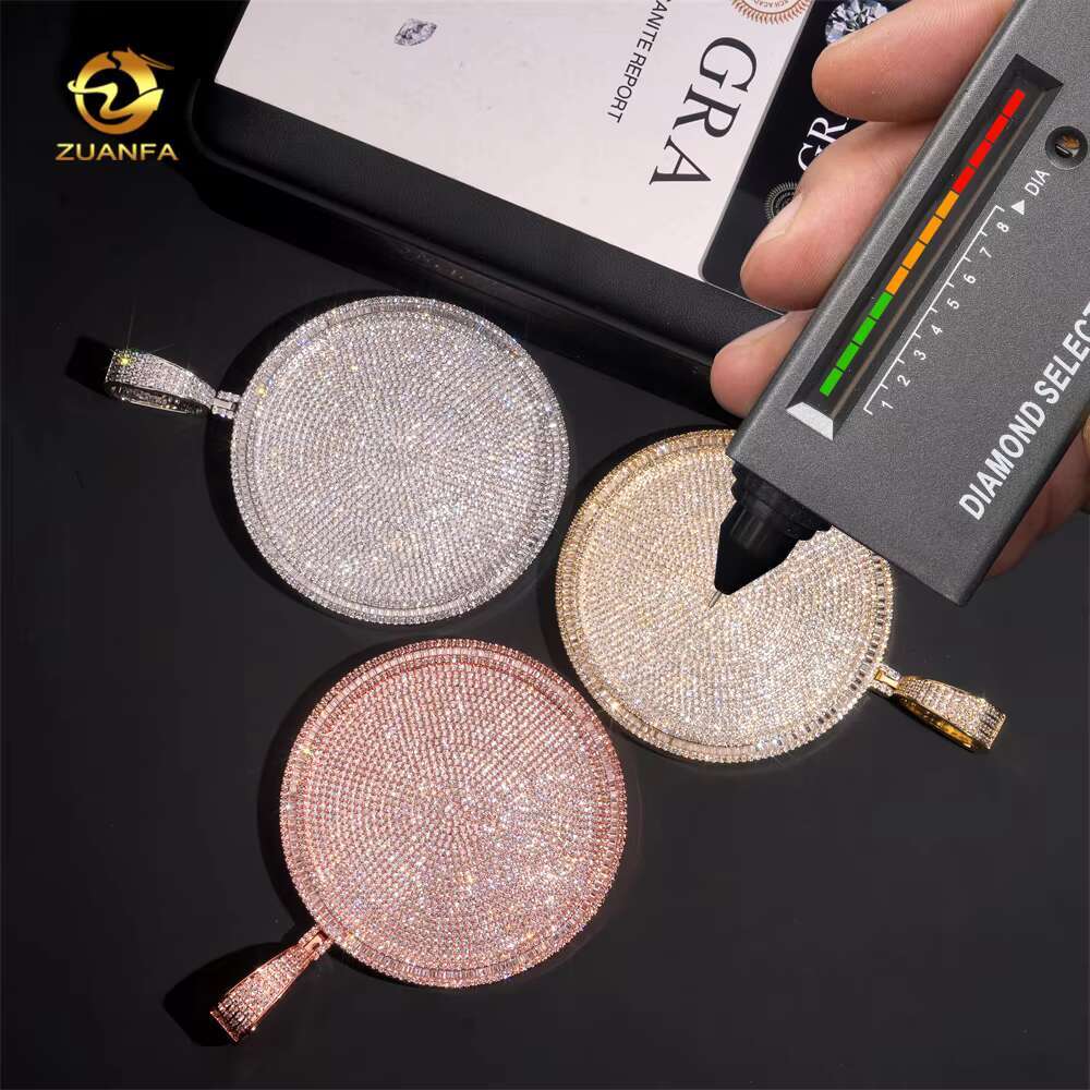 Big 3inch Round Custom Pendant Moissanite Diamond Hip Hop Jewelry Iced Out Pendant for Cuban Link Chain 925 Silver