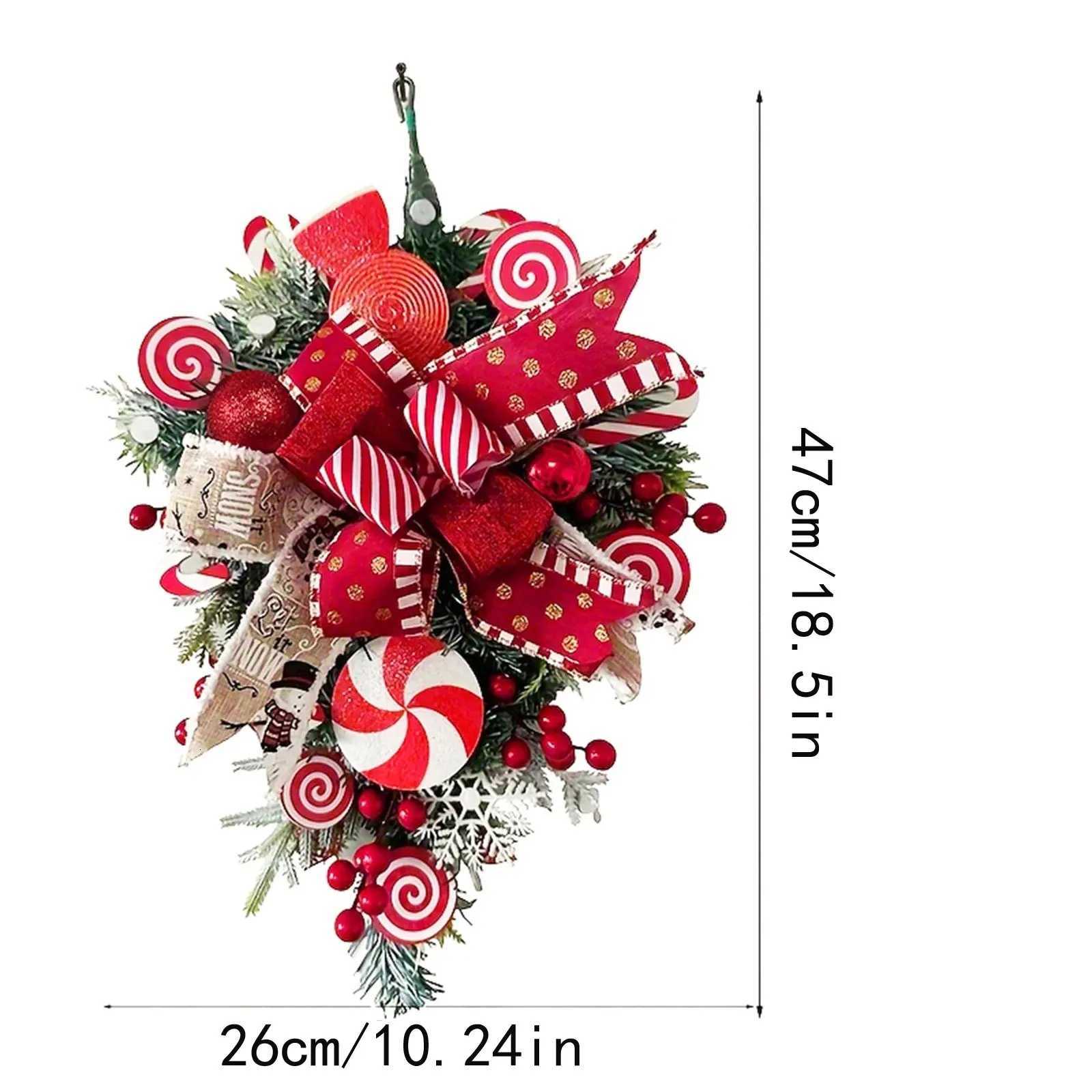 2025 Christmas Door Wreath Red And Candy Cane Teardrop Ornaments With Balls For Home Outdoor Decoration 3D Christmas FlowerM251115