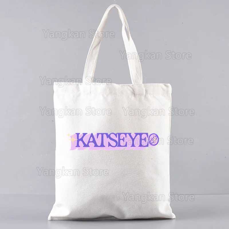 KATSEYE Korean Shopping Bag Print Original Design White Unisex Fashion Travel Canvas BagsW251114