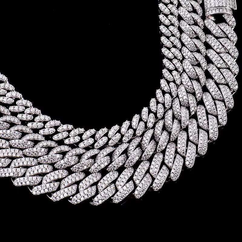 Hip hop 8mm 10mm 12mm platinum electroplated sier VVS silica Cuban chain necklace