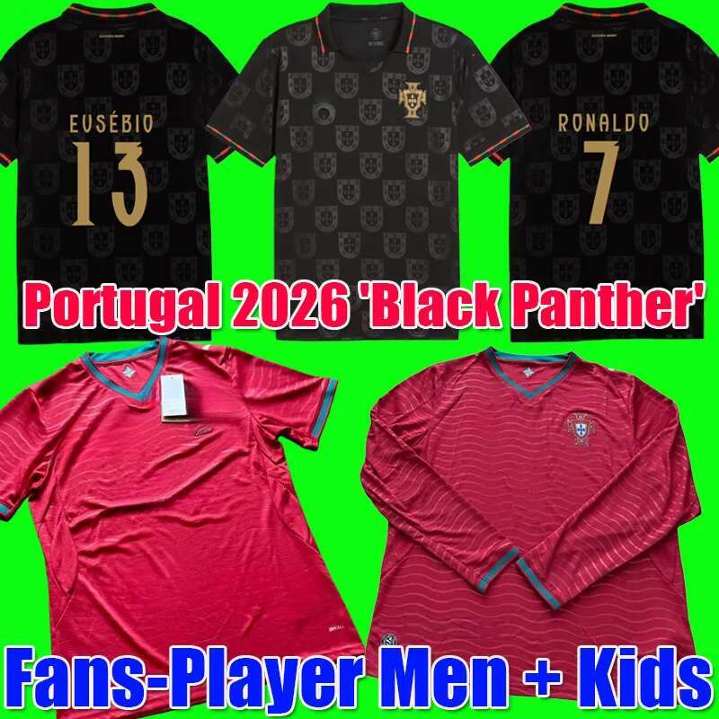 Edicao Special Portugal jersey 2026 Black Panther Kit DIOGO J soccer jerseys 2025 RUBEN Portugieser Portuguese ronaldo football shirts Men Kids kit sets