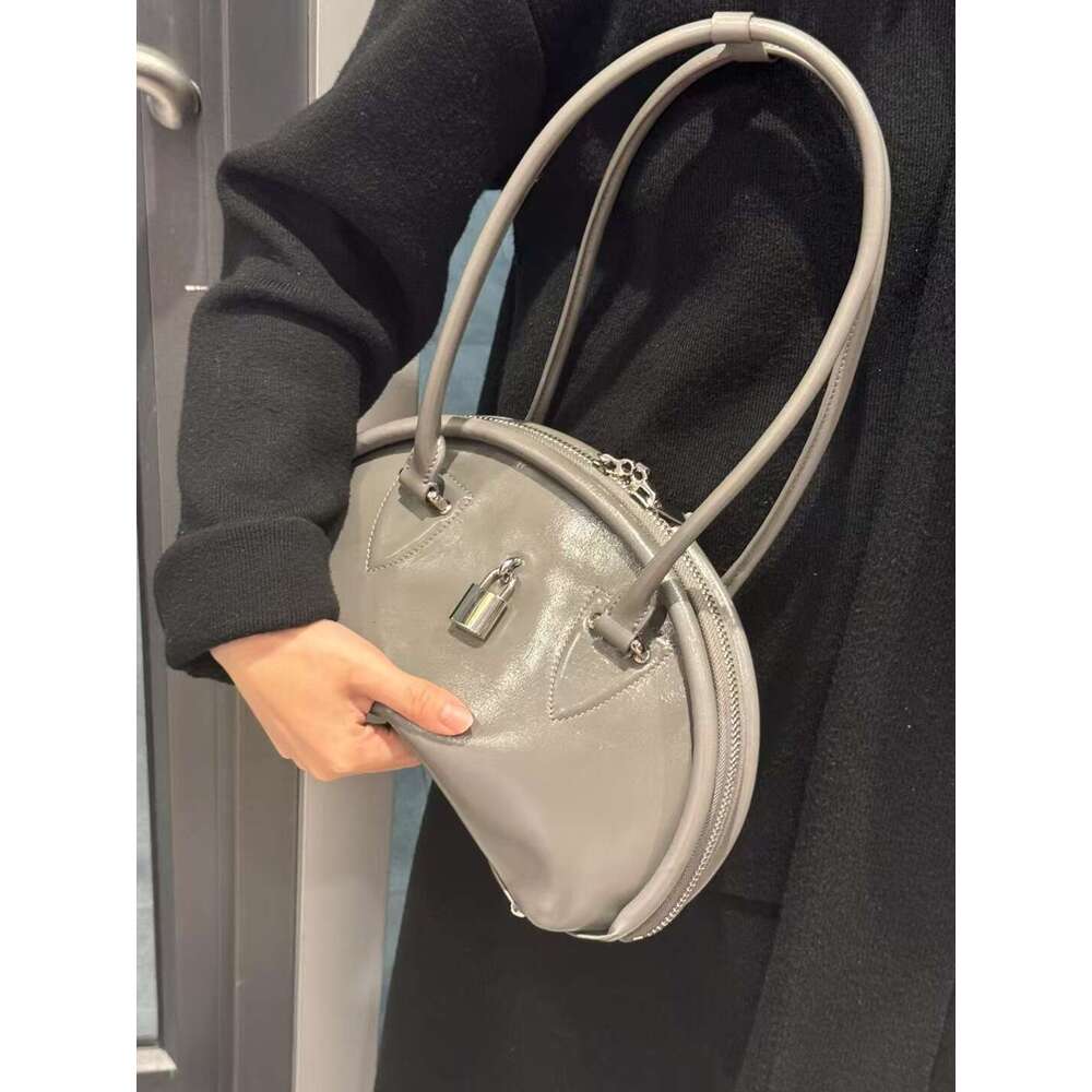 Mm Women's Bags Lock Up Bowling For Women New Model, Top Layer Cowhide Single Shoulder Underarm Bag, Niche Design, Genuine Leather Women's B