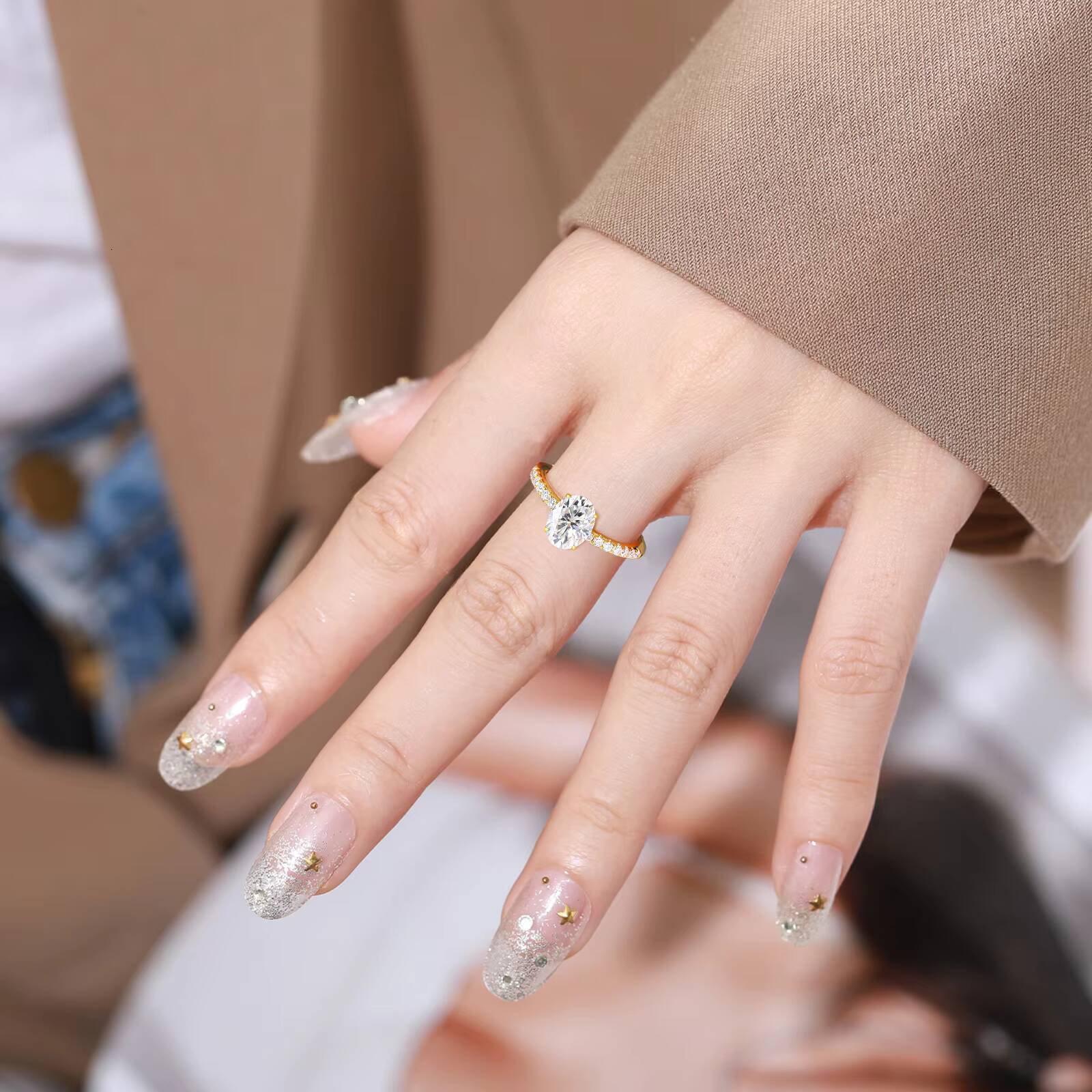 Fashion 15ct-2ct Moissanite Luxury Wedding Jewelry 925 Sterling Silver Oval Cut VVS Diamond Finger Ring for Women