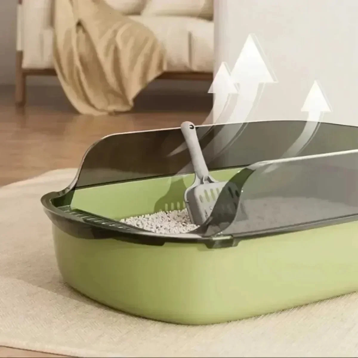 Cat Litter Box Kitty Sandbox Semi-enclosed High Side Splashproof Cat Toilet Pet Bedpans with Litter Scoop Cleaning Cat Supplies 250414