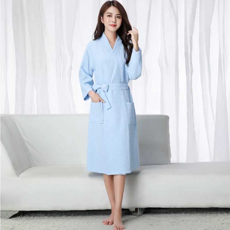 Solid Waffle Robe 100 Cotton Long Robe Women Soft Bath Robe Ladies Casual Nightrobe highly absorbent Sleepwear Loose Homewear C251115