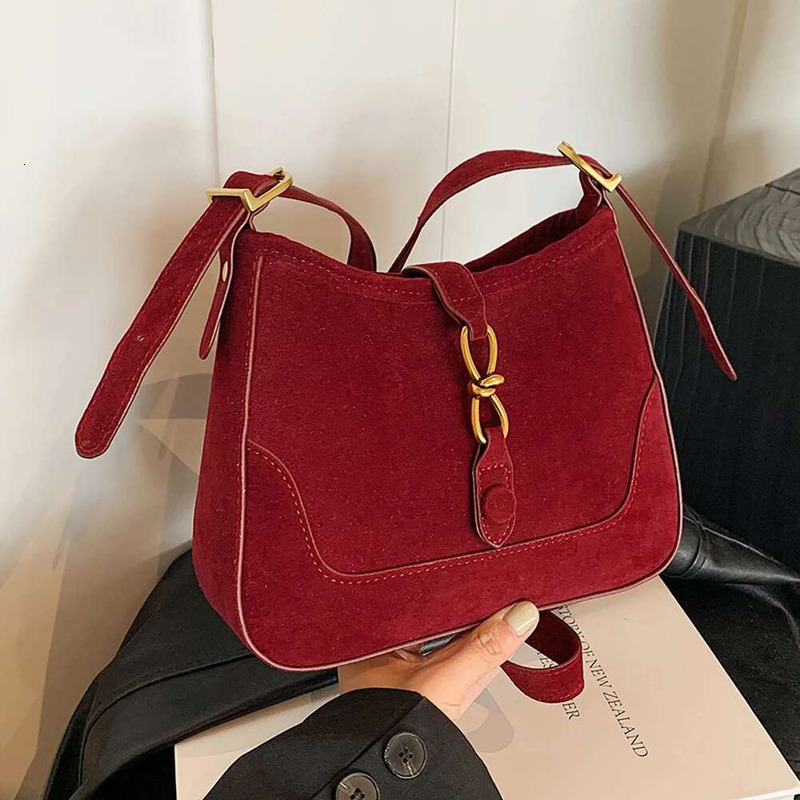 Faux Suede Shoulder Retro Satchel Large Capacity Stylish Crossbody Solid Color Adjustable Strap Simple Commuting Bag