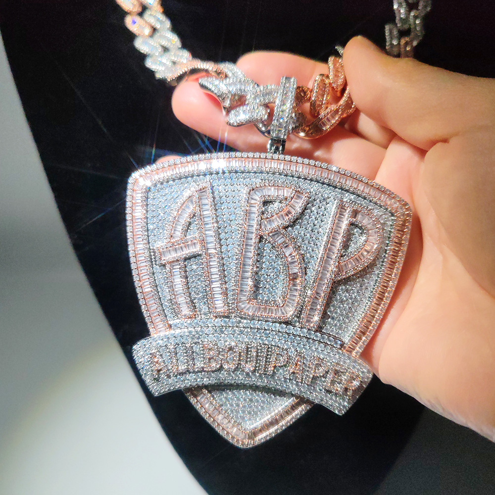 Hip Hop Letters Shield Pendant Necklace with 15mm Cuban Chain TopBling 5A Zircon 18k Gold Plated Mens Jewelry