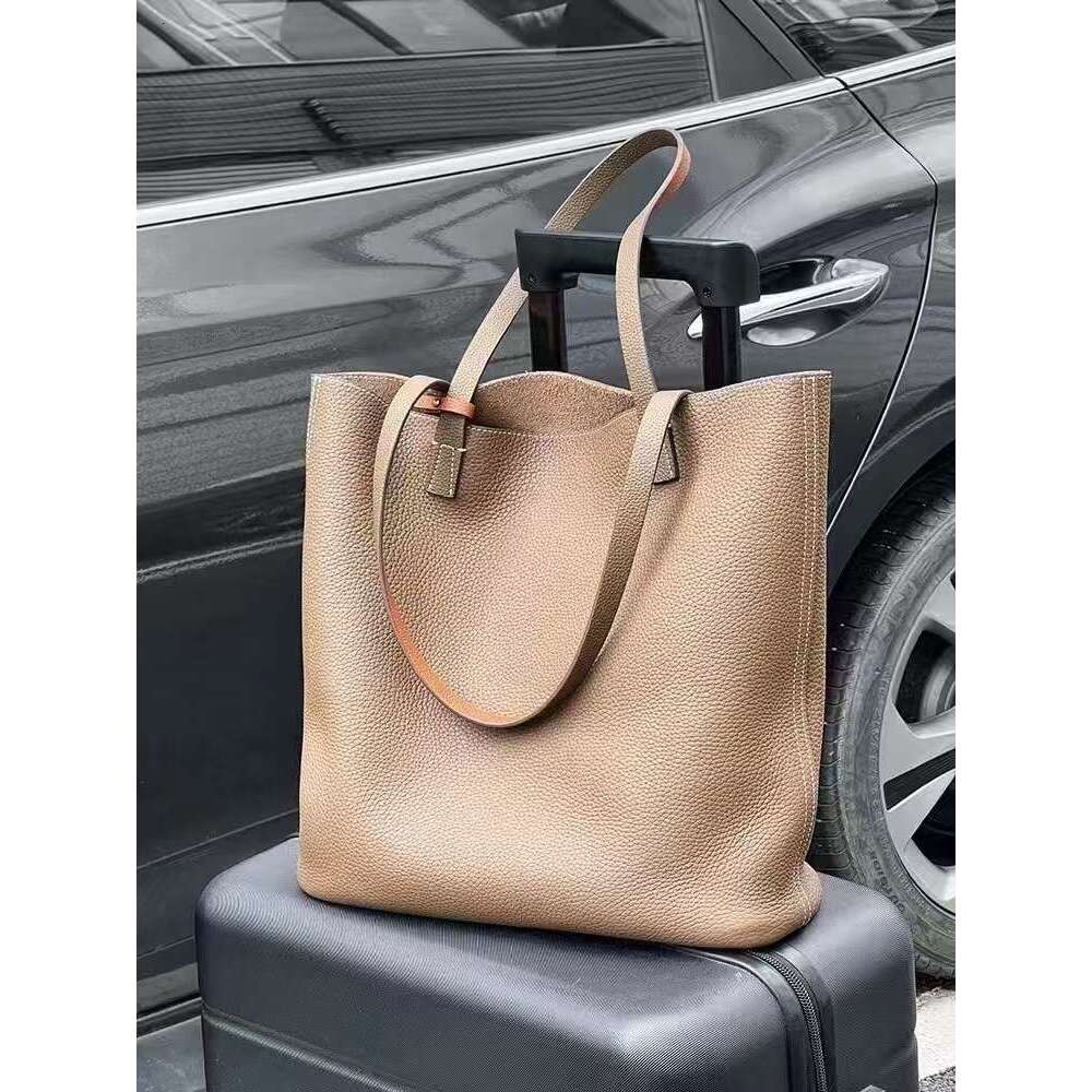 Mm Women's Bags Ultra Simple Style TC Cowhide Large Capacity Tote Baozi Mother Genuine Leather New Commuting Women's Computer Bag